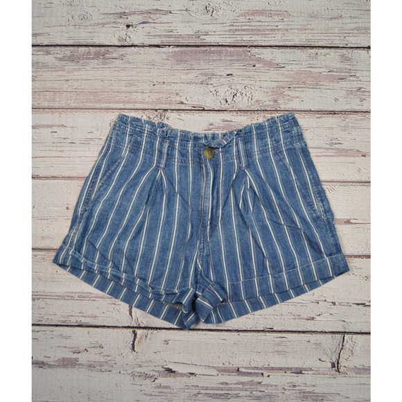 American Eagle Striped Pleated Cuffed Shorts Women Junior Size 0 Pre-Owned - Picture 2 of 11